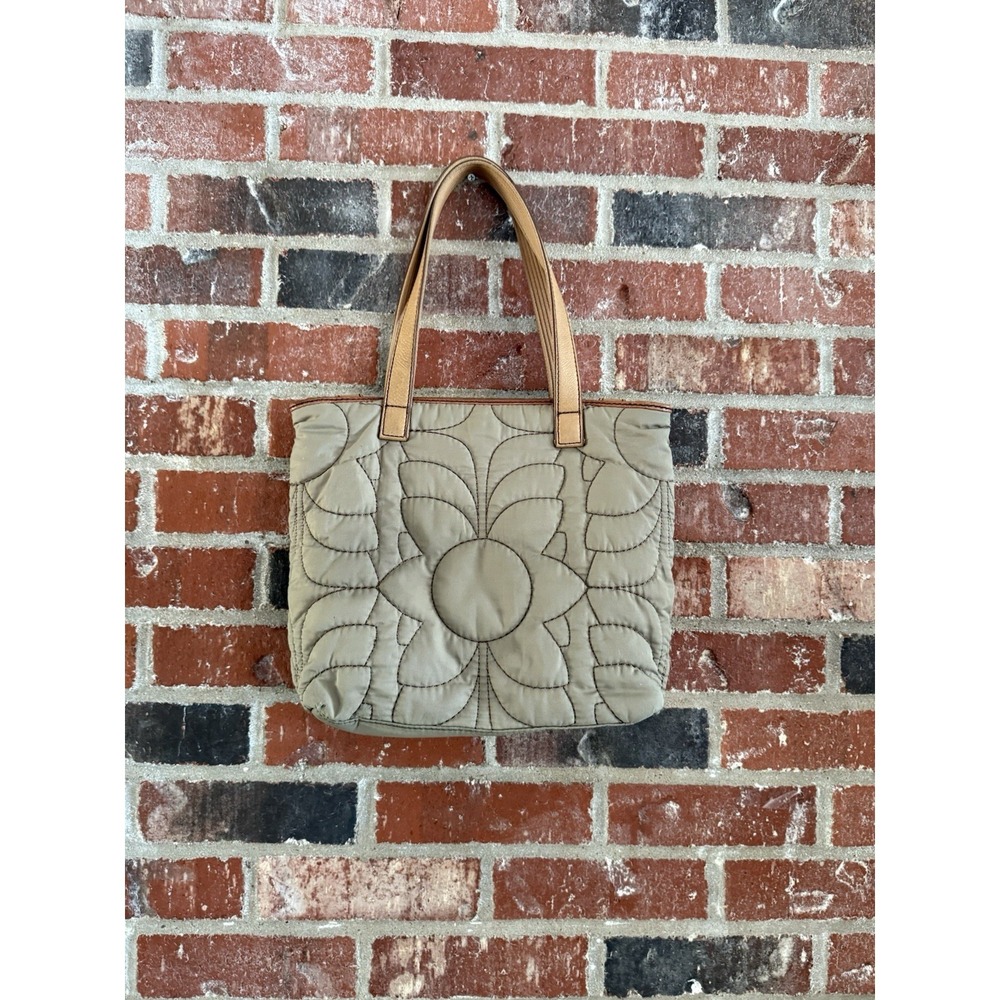 Vintage Fossil Key Per Gray Brown Quilted Tote Bag Shoulder Purse - Picture 2 of 13